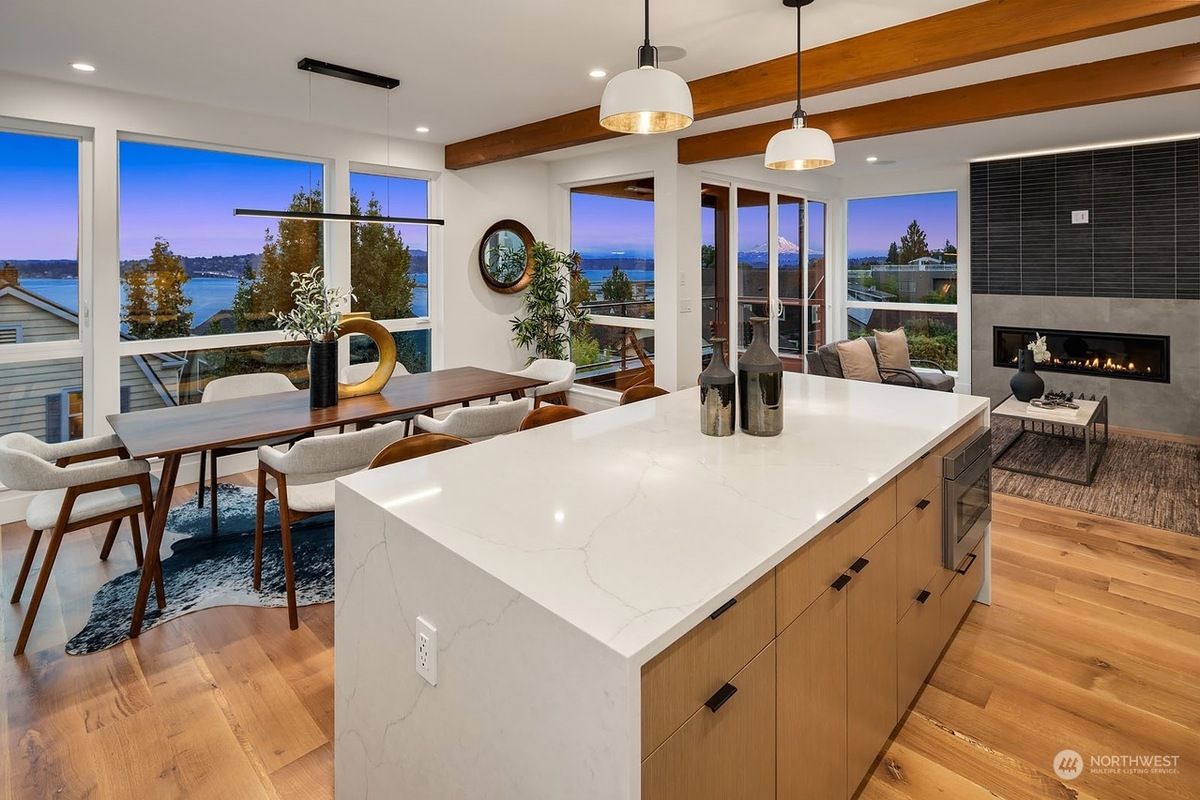 Open kitchen and living room facing Lake Washington